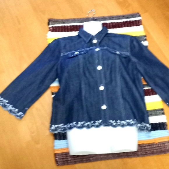 Christopher & Banks Denim Shirt with Dipped Scalloped Trim - Picture 8 of 13